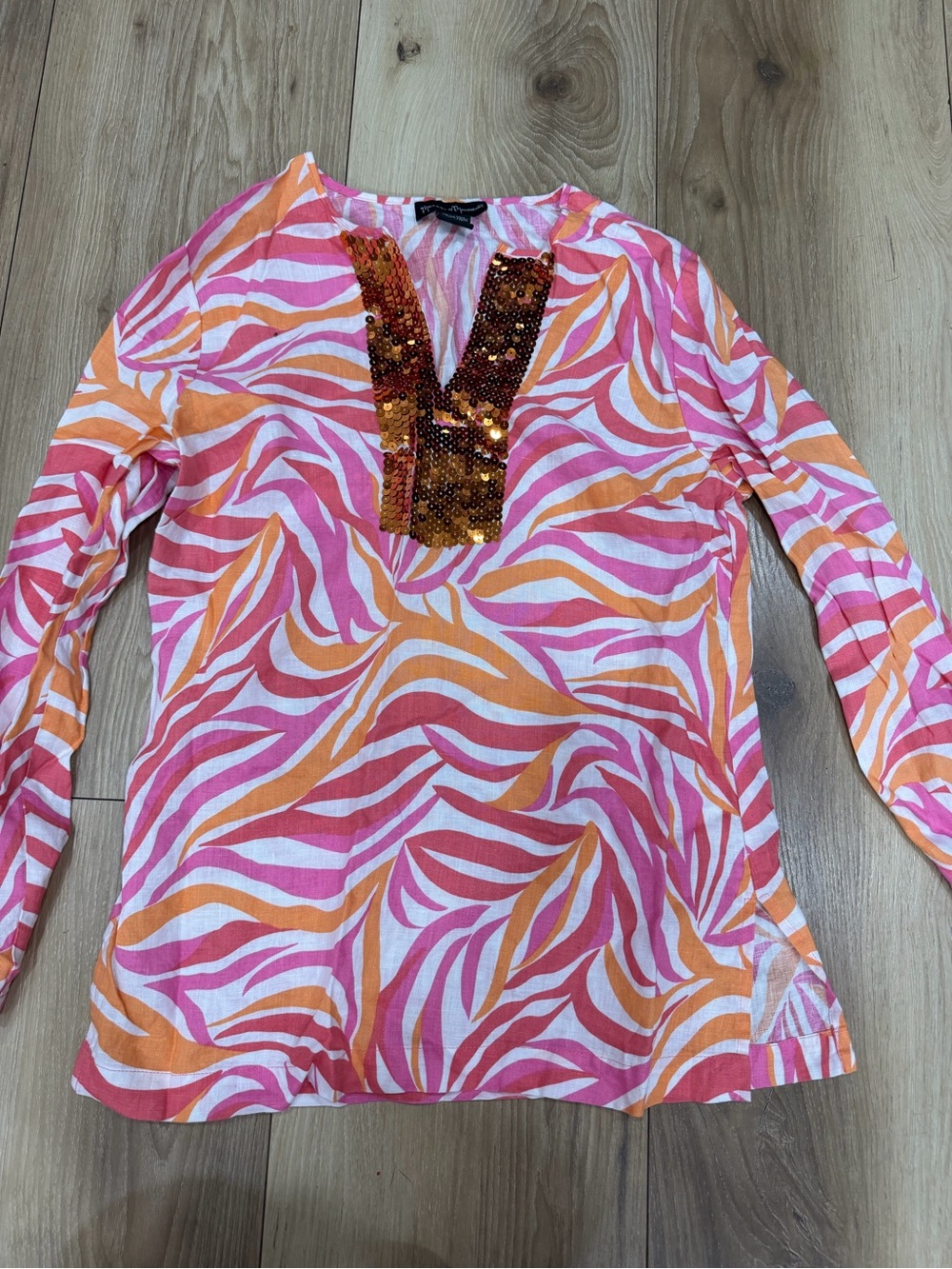 mercer & madison Pink and Orange Sequin-Trim V-Neck Tunic